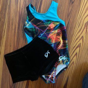 GK Elite black gymnastics leotard and short set XS
